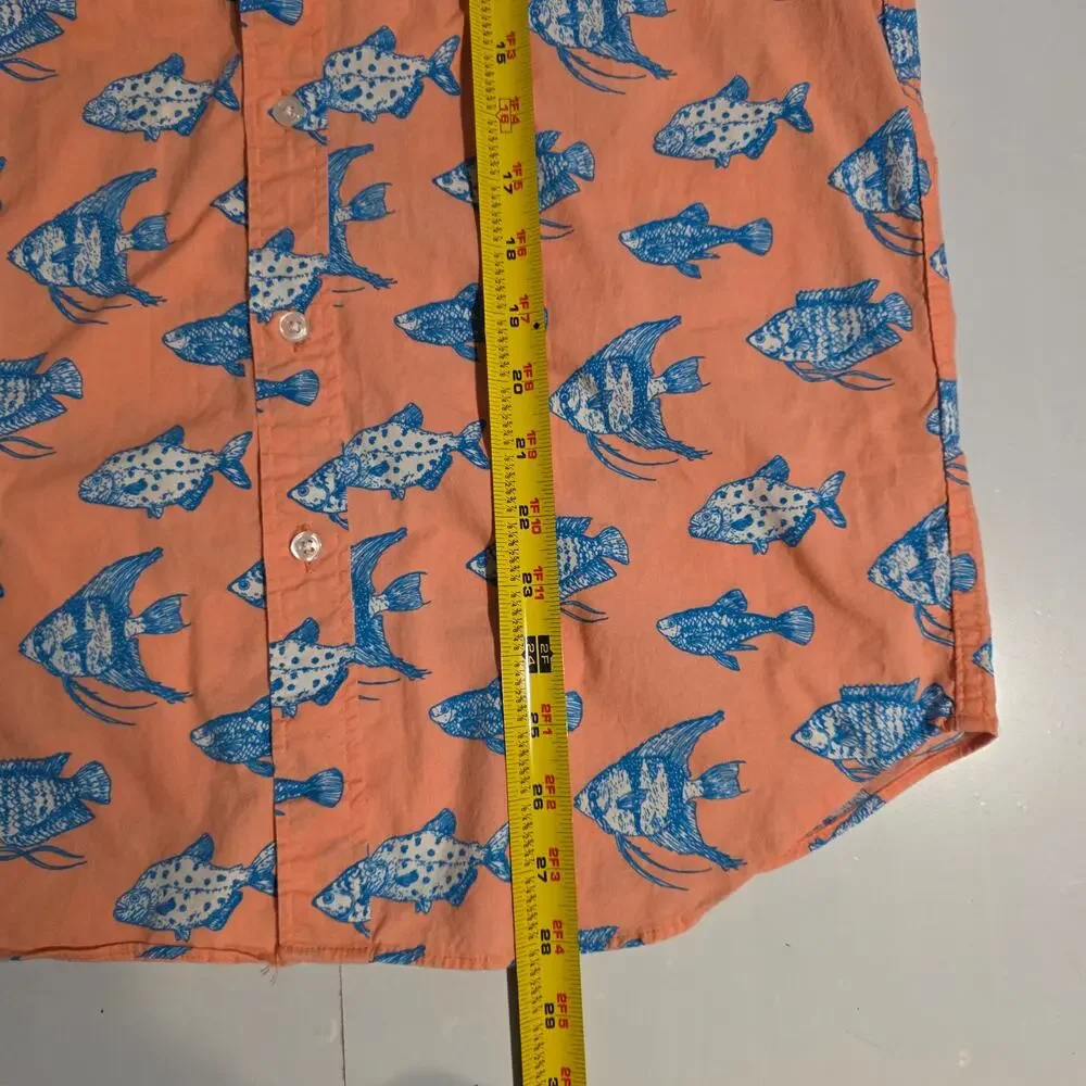 J.Crew Slim Fit Fish Print Short Sleeve Secret Wash‎ Shirt Medium Salmon AOP